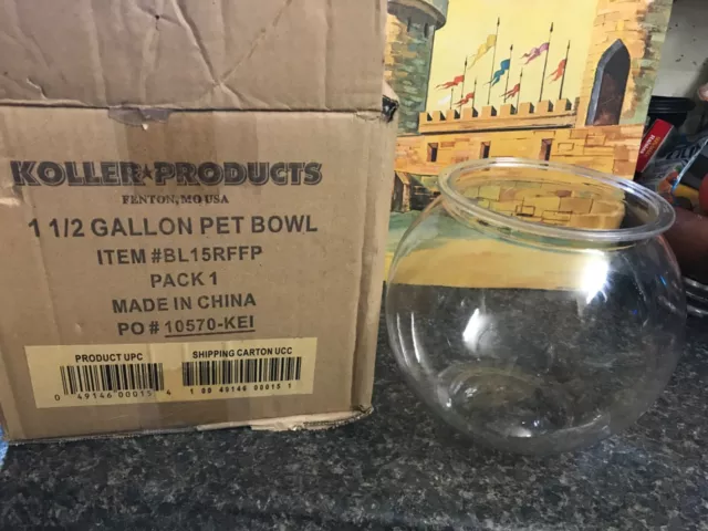 Koller Products 1.5 Gallon Pet Fish Bowl (BL15RFFP) Crystal Clear Plastic NEW