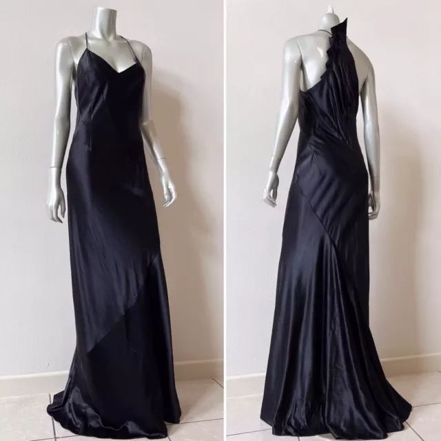 Robert DANES Black Silk Floor Length Gown 6 Bias Cut Dress Architectural Back