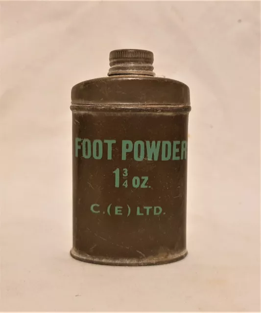 Original WW2 British Army Issue Khaki Soldier 1 3/4 oz Foot Powder C.(E) Ltd