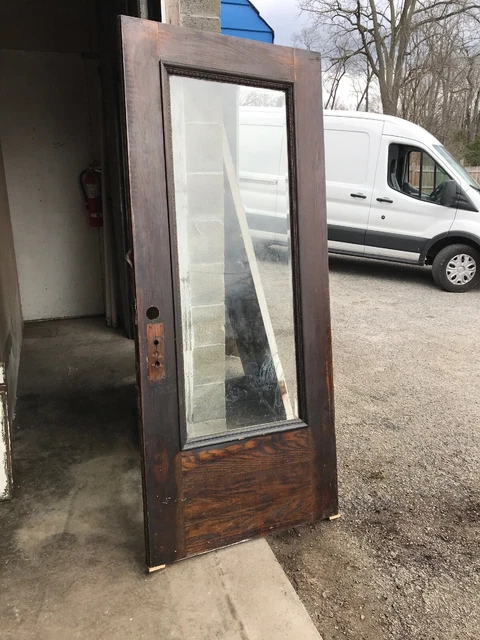 Mar 298 Antique full view oak entrance door beveled glass 35 15/16 x 83.5