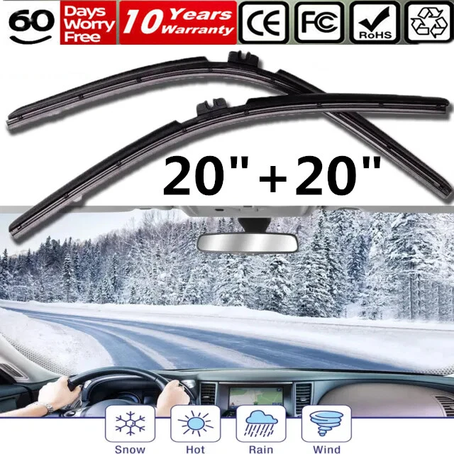 20" & 20" Windshield Wiper Blades Bracketless OEM Quality ALL SEASON PREMIUM USA
