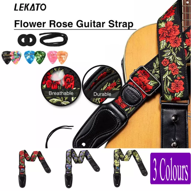 Vintage Flowers Guitar Strap Replacement Adjustable Belt Acoustic Electric Bass