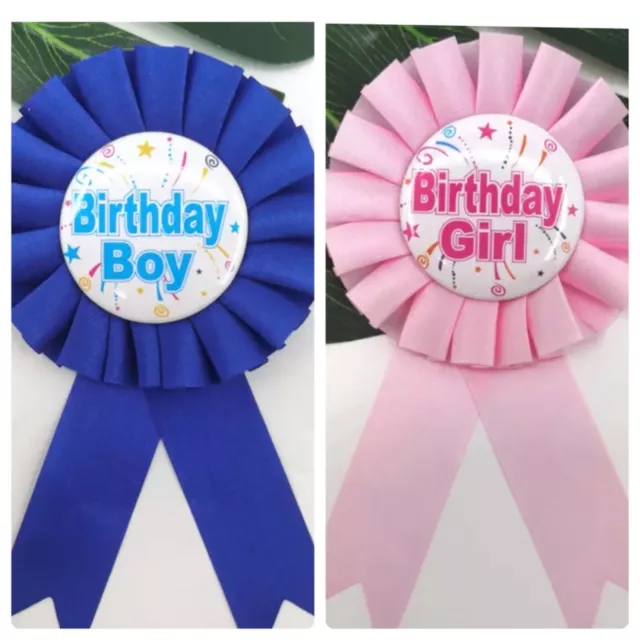 Birthday Boy Girl Badge Rosette Adult Kids Party Badges With Ribbon Pink Blue