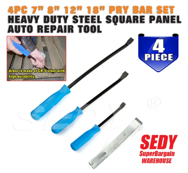 4Pc 7" 8" 12" 18" Pry Bar Set Crowbar Square Panel Auto Repair Tool Durable NEW