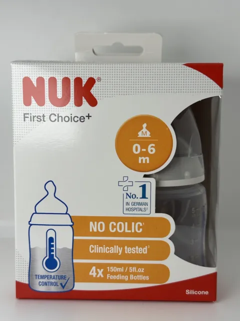 NUK First Choice + Sin cólicos 4x 150 ml/ 5 oz 0-6 meses flujo medio