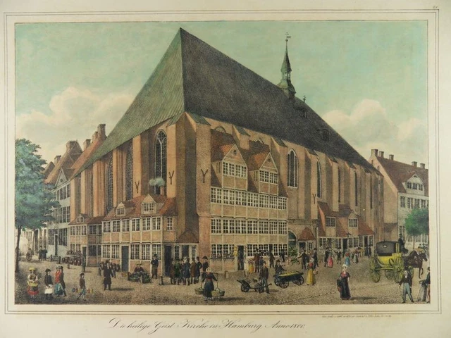 Hamburg Rödingsmarkt Heilig-Geist-Kirche Peter Suhr Altkol Lithographie 1840 H22