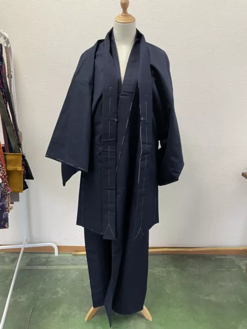 Vintage Giapponese Uomo Kimono Set - E Haori Giacca Cappotto Grigio Yukata