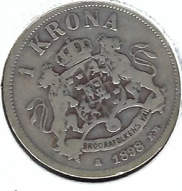 1898 Sweden Krona Oscar II Silver Coin! (#5)