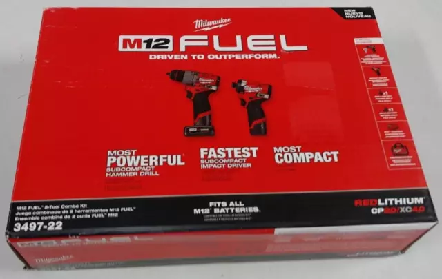 Milwaukee M12 FUEL Driver + Hammer Drill Kit w/2 Batteries, Bag 3497-22 *NEW*