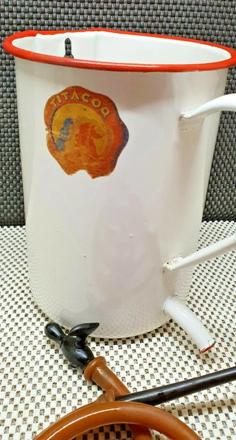 Antik Pressol Klistier 2L Emaille Weiß Farblicher Rot Titacoq Deko Vintage 2