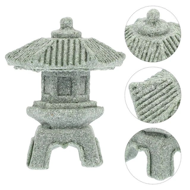 Statues Miniatures Pagode Happyyami - 2 Pièces En Grès (3.2x3.2x10.4 Cm Et 4x3.5x7.5 Cm) - Décoration Zen, Jardin Féerique, Maison De Poupée