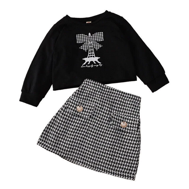 Set abiti a quadretti per bambine bambine maniche lunghe top gonna abiti