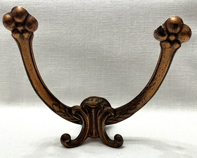 3 Antique Hall Tree Hat Rack Coat Hooks Cast Iron Double Hooks Bronze Victorian 7