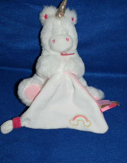 Babynat Baby Nat Doudou Licorne Blanc Mouchoir Blanc Rose Bn0320 Etat Neuf