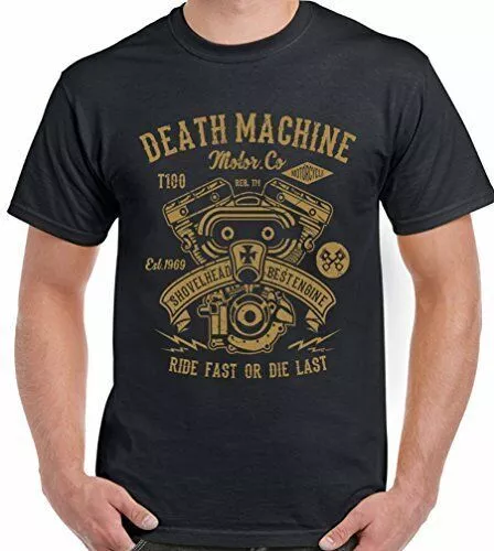 BIKER T-SHIRT Mens Motorbike Motorcycle Cafe Racer Bike Death Machine Top