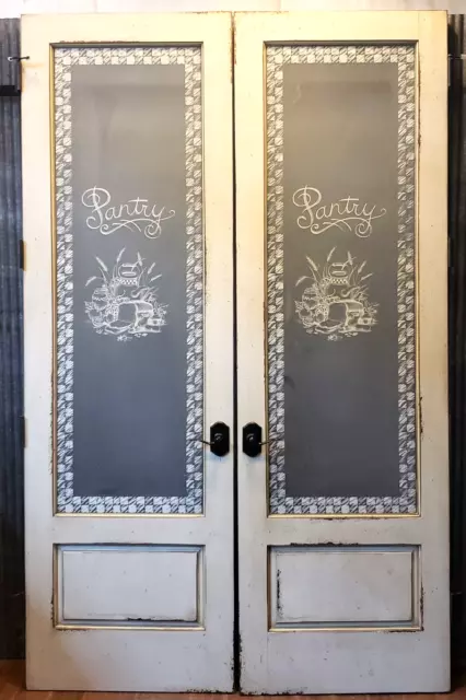 Pair of 8' Tall Pantry Doors 3/4 Glass Applied Front Graphics with Hardware