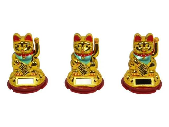 Amazing MANEKI NEKO Gold Fortune Cat Feng Shui Solar Powered Waving Gold Cat