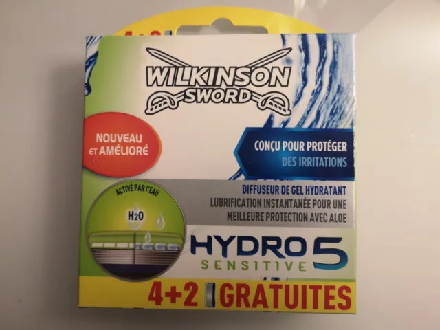 WILKINSON Sword Pack 6 Lames "HYDRO 5 SENSITIVE" Lot Recharge Rasoir 5 + GEL H20