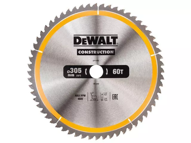 DEWALT - Stationary Construction Circular Saw Blade 305 x 30mm x 60T ATB/Neg