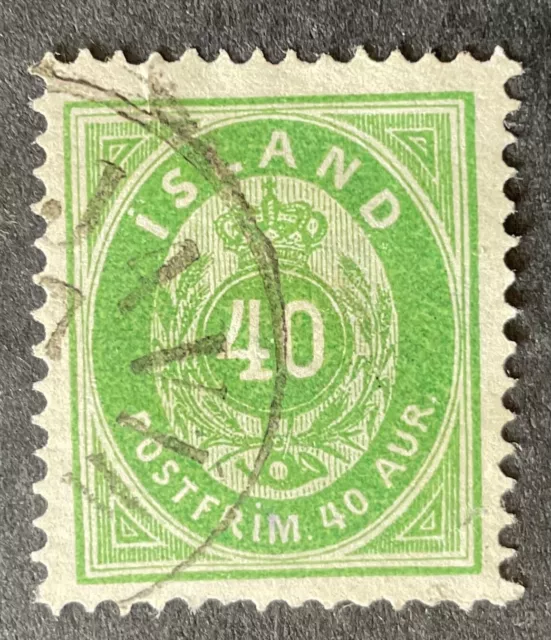 Iceland 1876 40 Aur green stamp used with tear at top