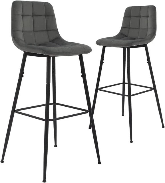CangLong Barstools Velvet Stool Bar Chairs Kitchen Stools Dining Set of 2 Gray