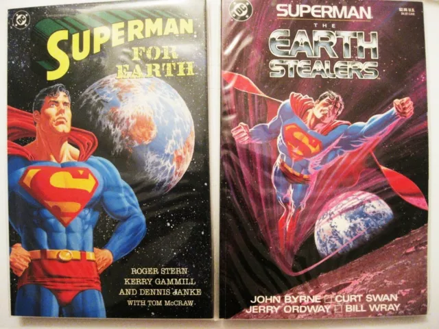SUPERMAN FOR EARTH (1991) & THE EARTH STEALERS (1988) Graphic Novels GNs