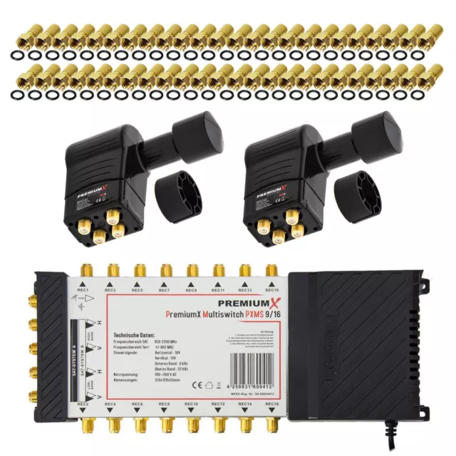 PremiumX Multischalter 9-16 SAT Switch Multiswitch Slim 3° Rocket Quattro LNB 4K