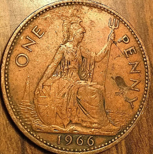 1966 Uk Gb Great Britain One Penny