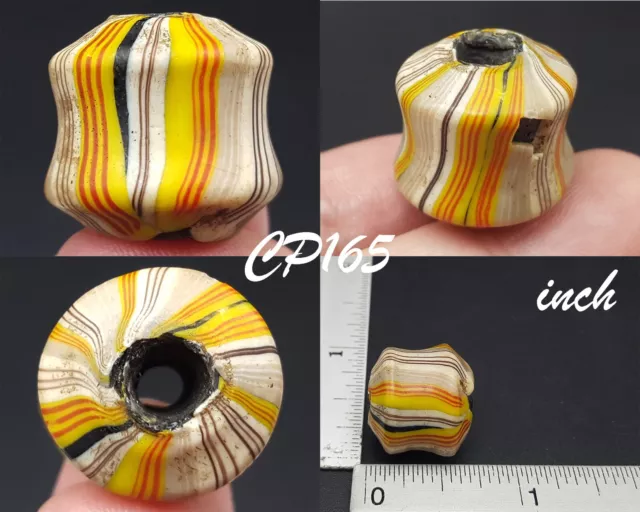 Spin Twist Orange Yellow Islamic Mosaic Paste White Glass Collared Bead #CP165