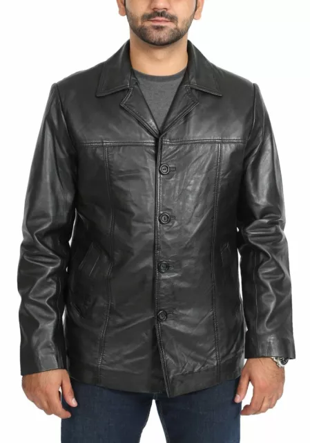 Hombres Cuero Negro Blazer Real Chaqueta de Piel Cordero Informal Clásico Abrigo
