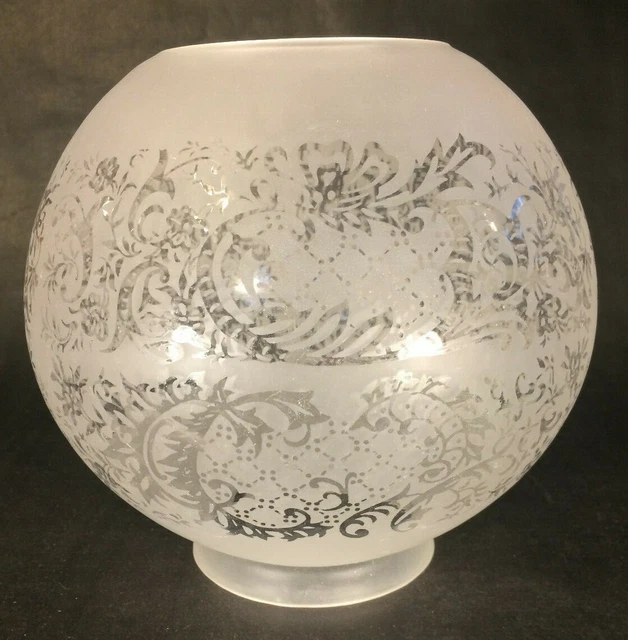New 8" Clear & Etched Glass Floral Panels Gas Ball Lamp Shade - 4" Fitter GS594