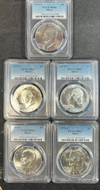 Lot of 5 - 1972 S 1973 S 1974 S 1976 S Eisenhower Dollars PCGS MS 67  71-S MS66