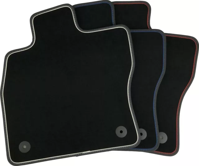 Fußmatten für Skoda Karoq in Velours schwarz Nubukband und farbigem Unterband