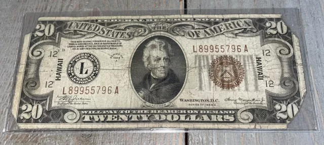 1934-A $20 Federal Reserve Note Emergency Hawaii Currency-Twenty Dollars SKUN040