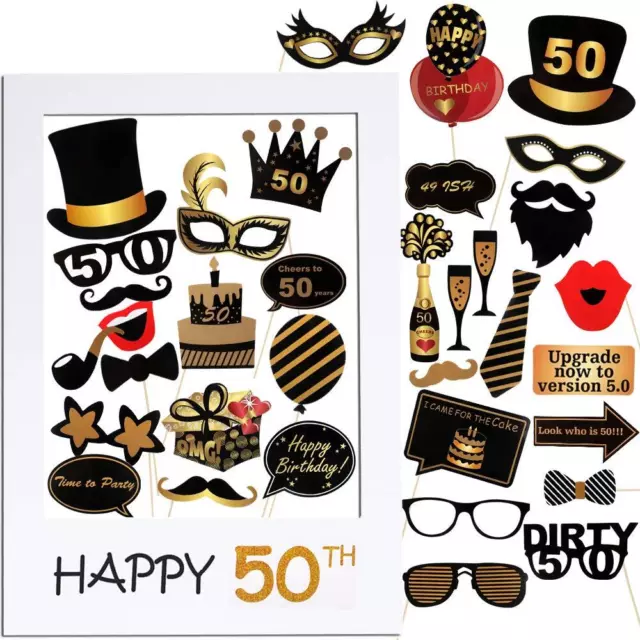 VINFUTUR 35 pz Photo Booth Compleanno 50 Anni Gadget Foto Props Accessori Kit