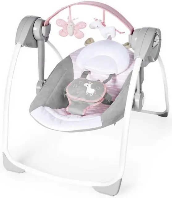 Ingenuity Comfort 2 Go Compact Portable 6-Speed Cushioned Baby Swing with Music