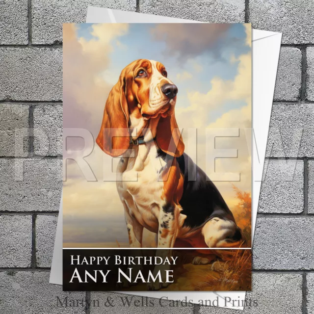 Basset Hound birthday card / greetings card. 5x7 inch. Personalised / Blank