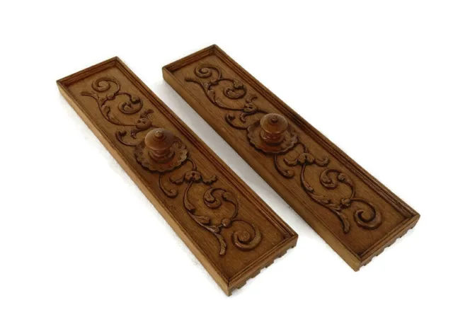 Pair Corbels Hand Carved Wood Pediments Overdoor Architectural Reclaimed Antique