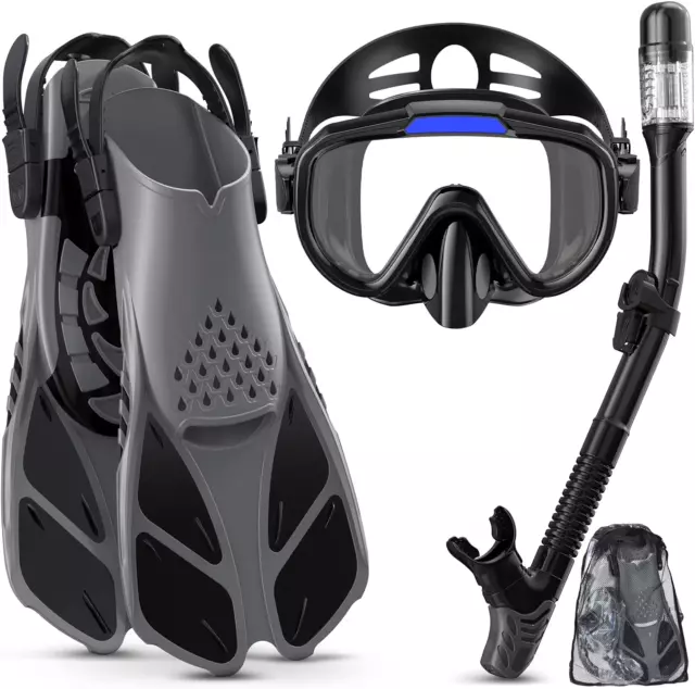 Snorkel Set Adults with Flippers, Diving Set with Snorkel Mask, Dry Snorkel S/M