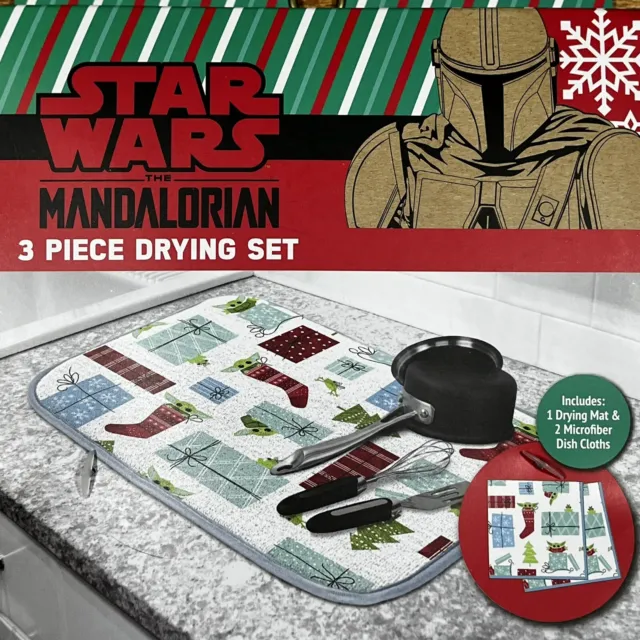 Star Wars The Mandalorian Baby Yoda 3 piezas set de secado alfombra plato de Navidad NUEVO
