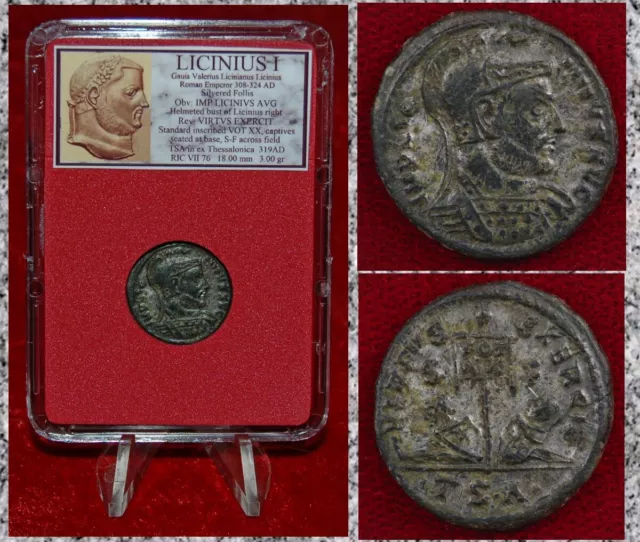 Ancient Roman Empire Coin LICINIUS I Standard and Two Captives Silvered Follis
