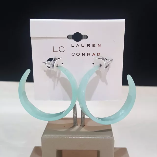 Lc Lauren Conrad Green Acrylic Pierced Silver Hoop Earrings Nwt