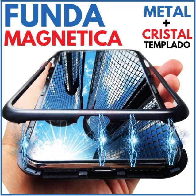 Funda Magnetica Metalica Negra Cristal Templado Trasero Para Samsung Galaxy M30S