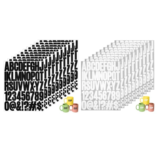 12 Blatt Zahlen & Buchstaben Aufkleber - Buntes Vinyl Sticker Set Für DIY