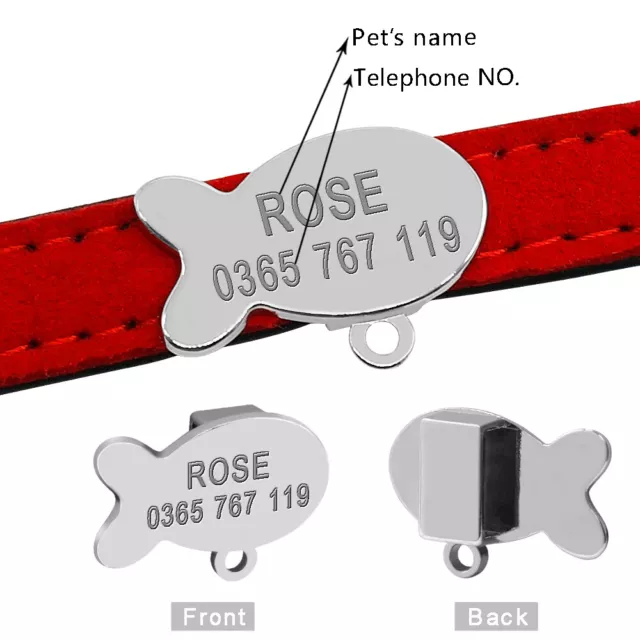 Fish/Bone Slide On Dog Tags for Pets Engraved Cat Name Tags Personalised Collar