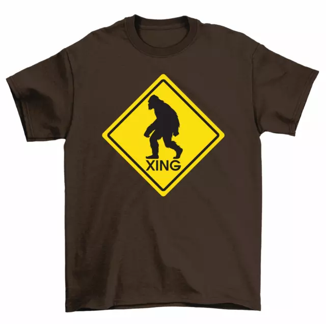 Bigfoot Crossing Xing Traffic Sign Sasquatch Believe T-Shirt Men Women