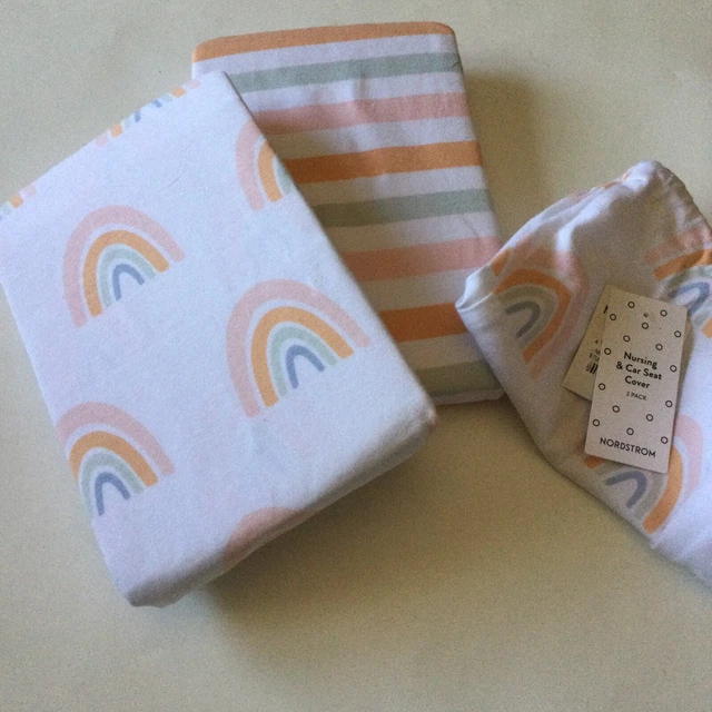 Nordstrom Baby 2 Pack Nursing And Car Seat Cover Rainbow/Stripe Print Nwt