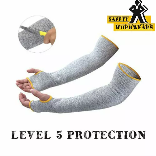 Protective 18" Grey Arm Sleeves Cut Heat Resistant Anti Slash Arm & Wrist Gaurds