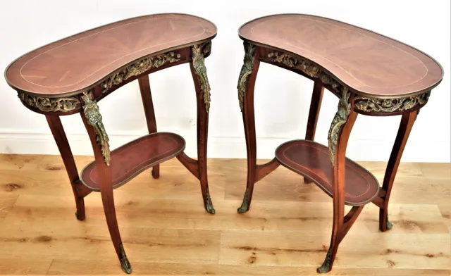 A Pair of Antique French Louis XV Style Walnut Side /Bedside / occasional Tables