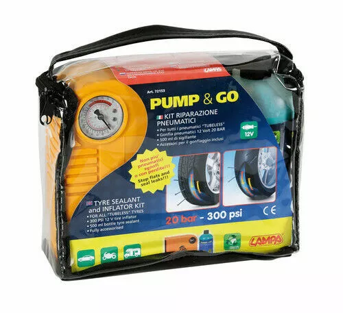 Kit Gonfia E Ripara Forature Pneumatici Gomme Auto Marca Lampa Con Compressore 2